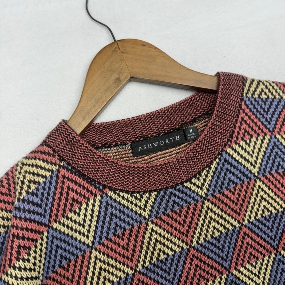 Vintage Ashworth Golf Sweater Mens Medium Pink Tanglewood The Lion Geometric 90s